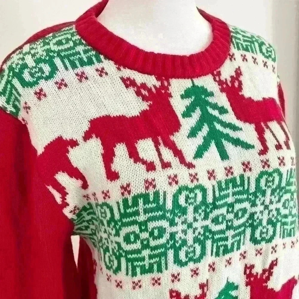 Christmas Fair isle Sweater Small Red Green Reindeer Imagin8 - Picture 2 of 5